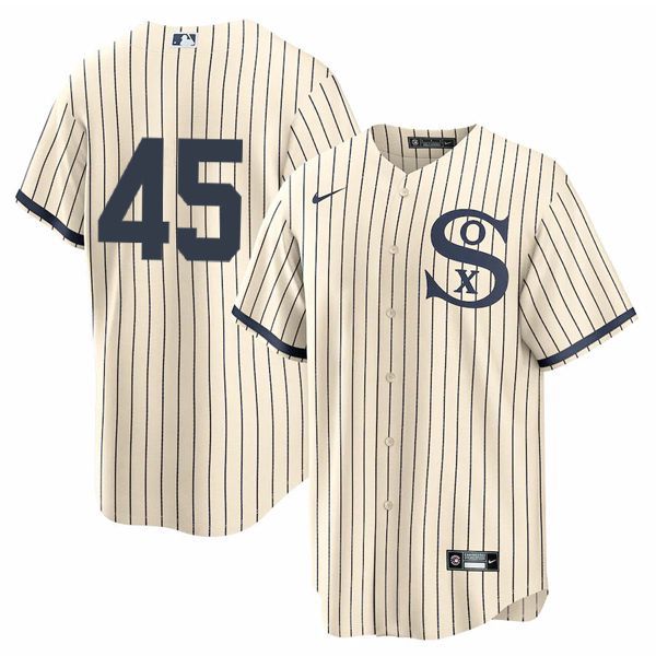 Men Chicago White Sox 45 No Name Cream stripe Dream version Game Nike 2021 MLB Jersey